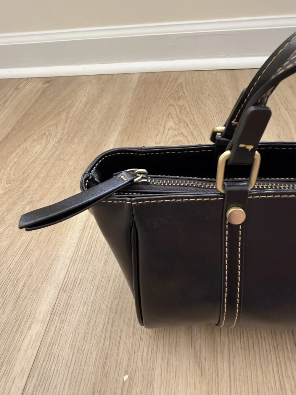 New Black Structured Mini Satchel Handbag Top Handle Purse Classic Chic